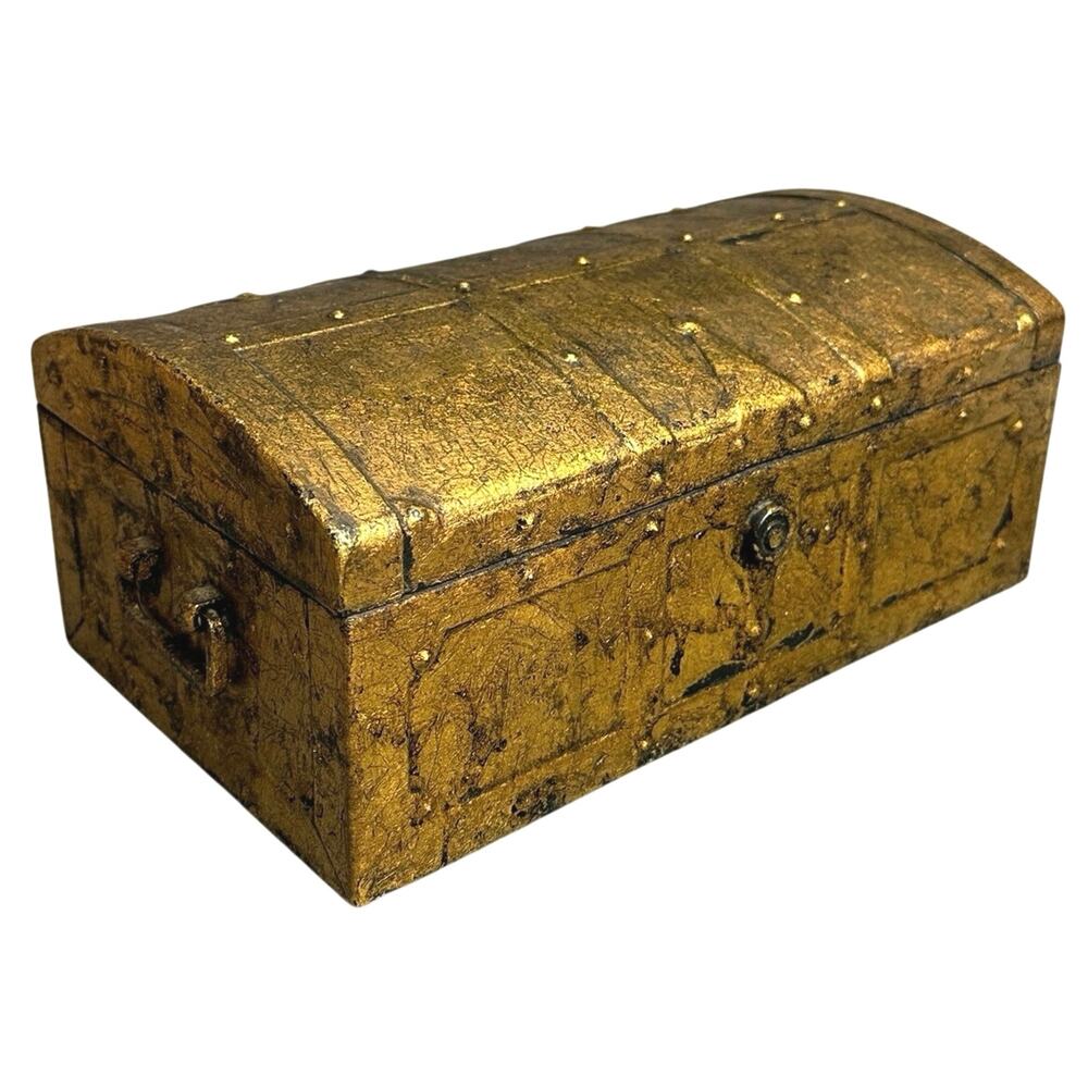 Vintage Pirate Treasure Chest metal storage gold Kennedy MFG Ohio 10x6x4.5
